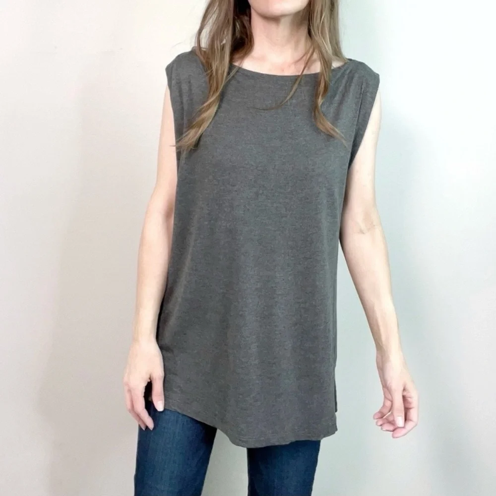 ALLSAINTS Womens Lucie Tee Top Stretch Gray Sleeveless Relaxed Fit Sz 0